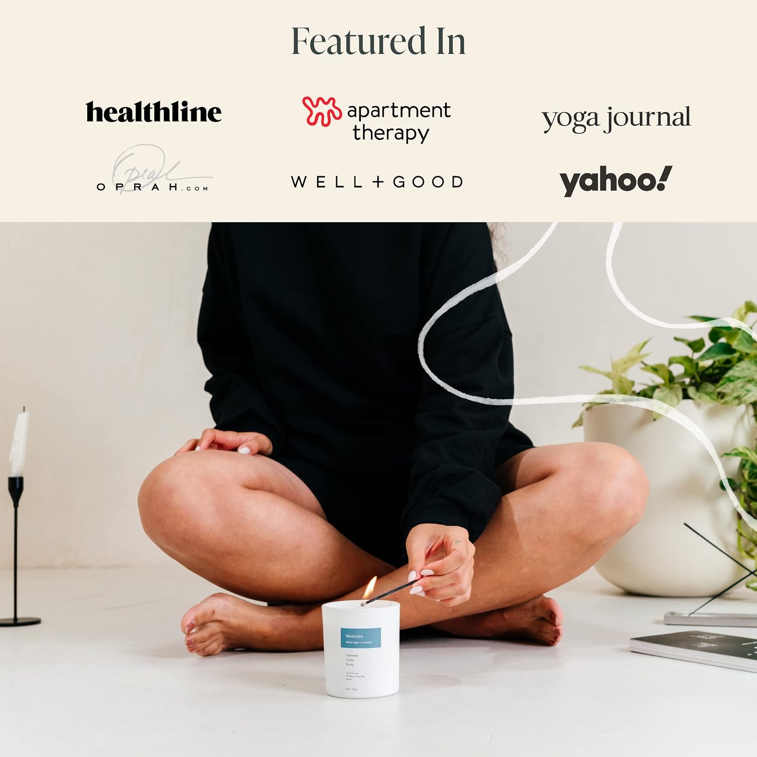 Mindful Modern Natural Meditate Candle | White Sage and Lavender Hand-Poured Soy Wax Stress Relief | Aromatherapy Candle | Elegant Scented Home Fragrance | Clean, Even, Longer Burn | 8 oz Glass Jar