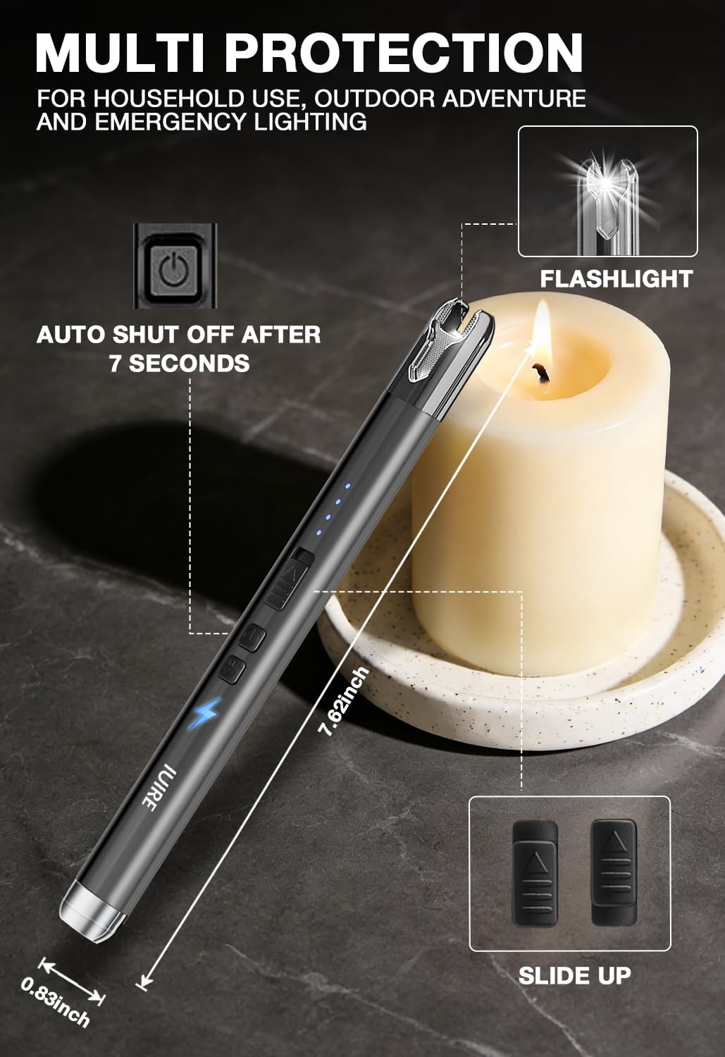 Electric Candle Lighter with Flashlight USB C Rechargeable Arc Lighters for Candles Windproof Plasma for Camping BBQ Stove Home Emergency with Safety Switch & LED Battery Display