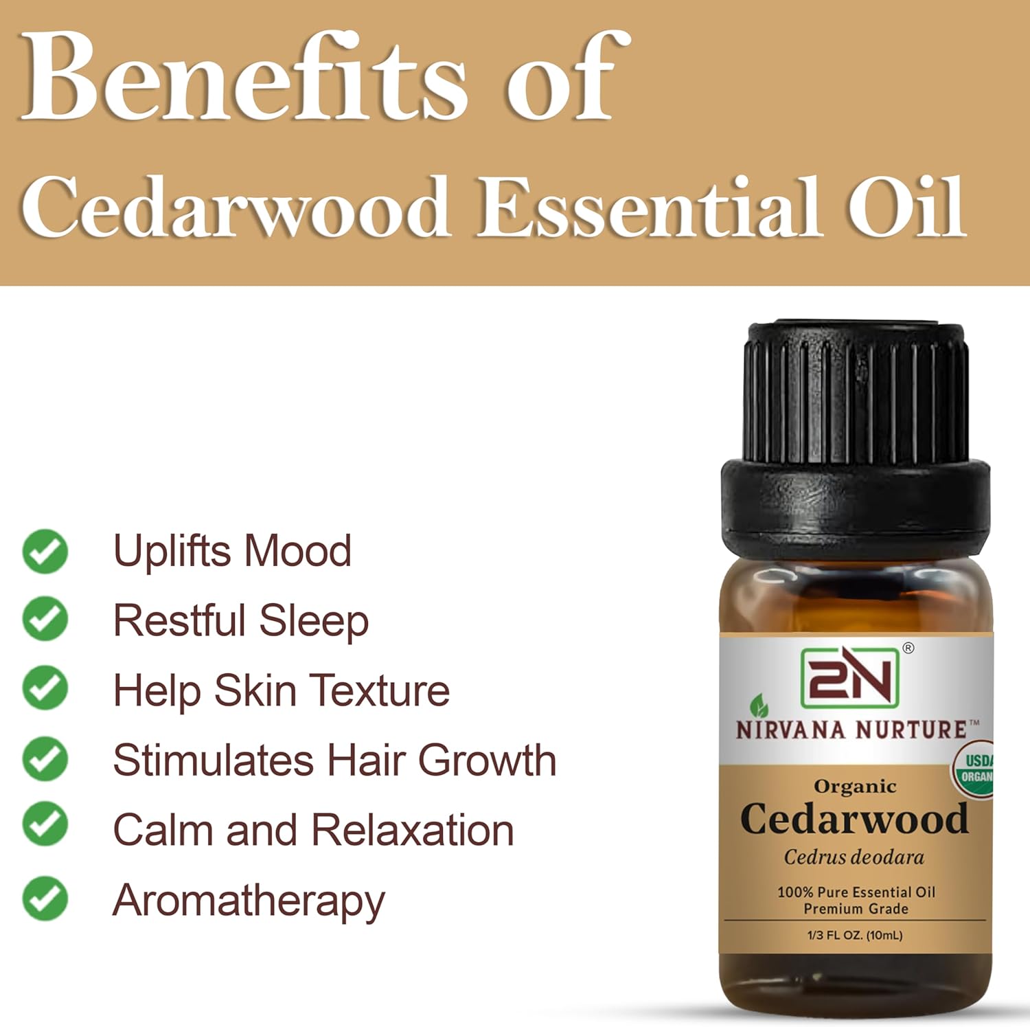 Cedarwood Essential Oil, USDA Certified Organic, 100% Pure Undiluted, Aromatherapy Oil for Diffuser, Hair & Skin Care