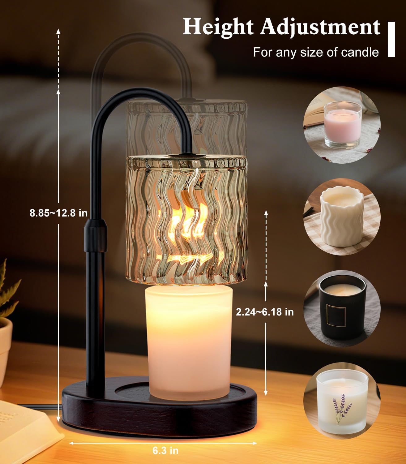 Candle Warmer Lamp Electric Timer: Height Adjustable Burner Jar- Dimmable Candles Warming Lamps - No Flame Scented Melts Wax - All Candle Jars Home Decor Table Light