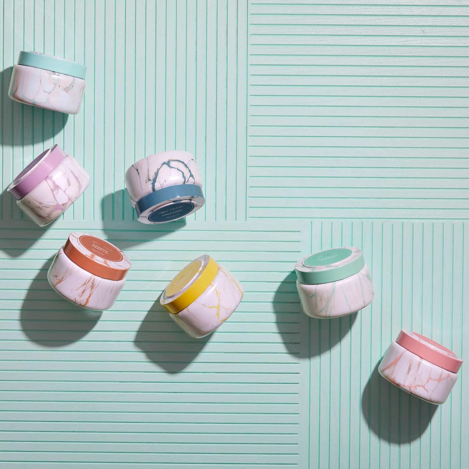 Capri Blue Modern Marble Printed Travel Tin Jar Candles - Luxury Decorative Candle for Home Scented - Long Lasting Soy Wax Blend - Volcano (8.5 oz)