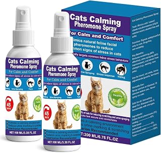 Cat Calming Pheromone Spray for Stress & Anxiety Relief – Reduces Scratching, Urine Spraying, Hiding – Drug-Free & Vet Recommended – Feline Calm Spray with F3 Facial Pheromone 2 * 100mL 8.9oz