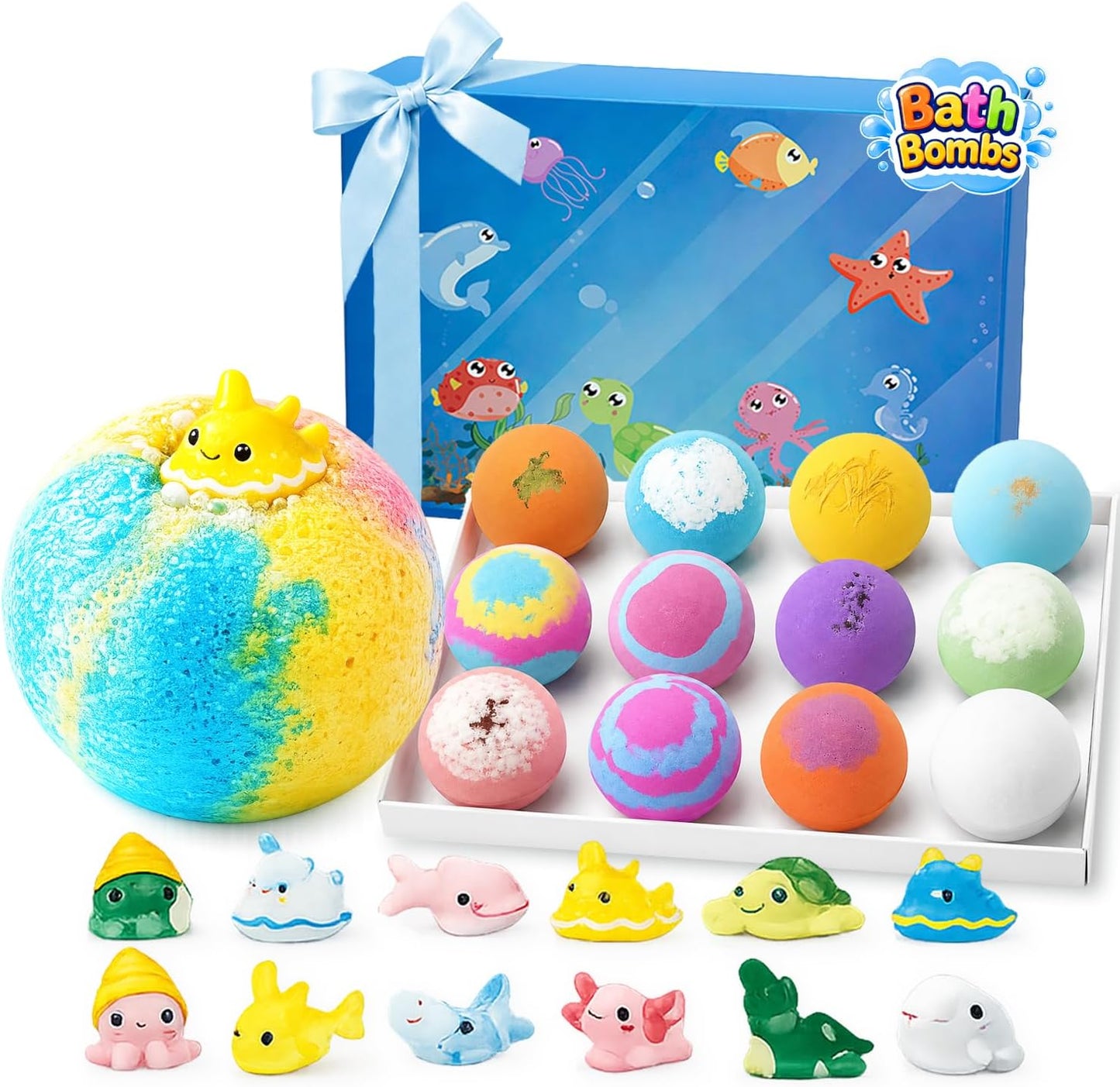 Bath Bombs Gift Set for Women, Colorful Bath Bombs with Surprise Inside, Ocean Theme Moisturizing Bath Fizzies, Relaxing Spa Self Care Gifts for Birthday, Christmas & Holidays (12 Pack)