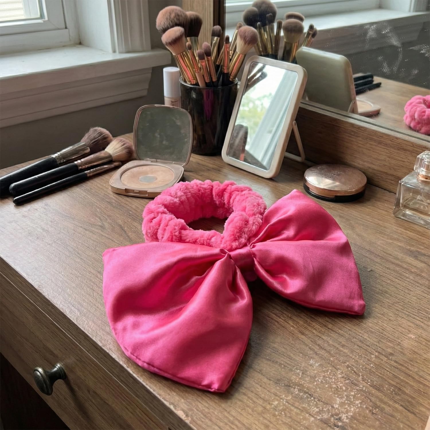 Large Satin Bow Facial Spa Headband, Facial Making Up Shower Skincare Hairband, Wash Face Headwrap for Women Girls