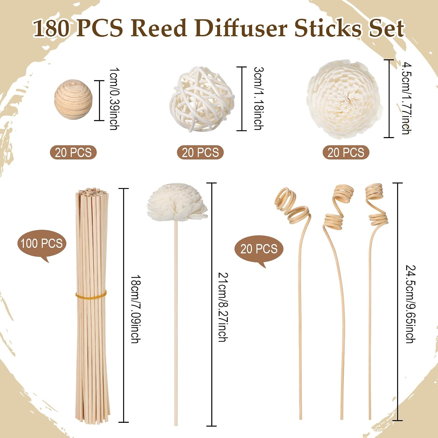 Loopeer 180 Pcs Reed Diffuser Sticks Set - Rattan Fragrance Diffuser and Flower Reed Sticks for Aromatherapy - Natural Volatile Replacement Refill Sticks for Aroma