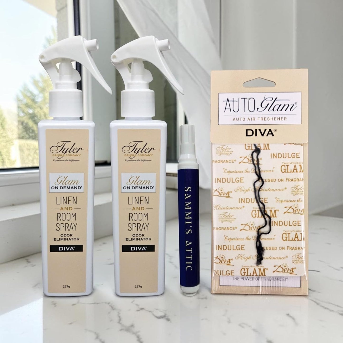 Tyler Diva Room Spray - Glam on Demand 2 Pack - Tyler Linen and Room Spray Bundle with AutoGlam and Stain Remover Pen - Diva Air Freshener and Odor Eliminator