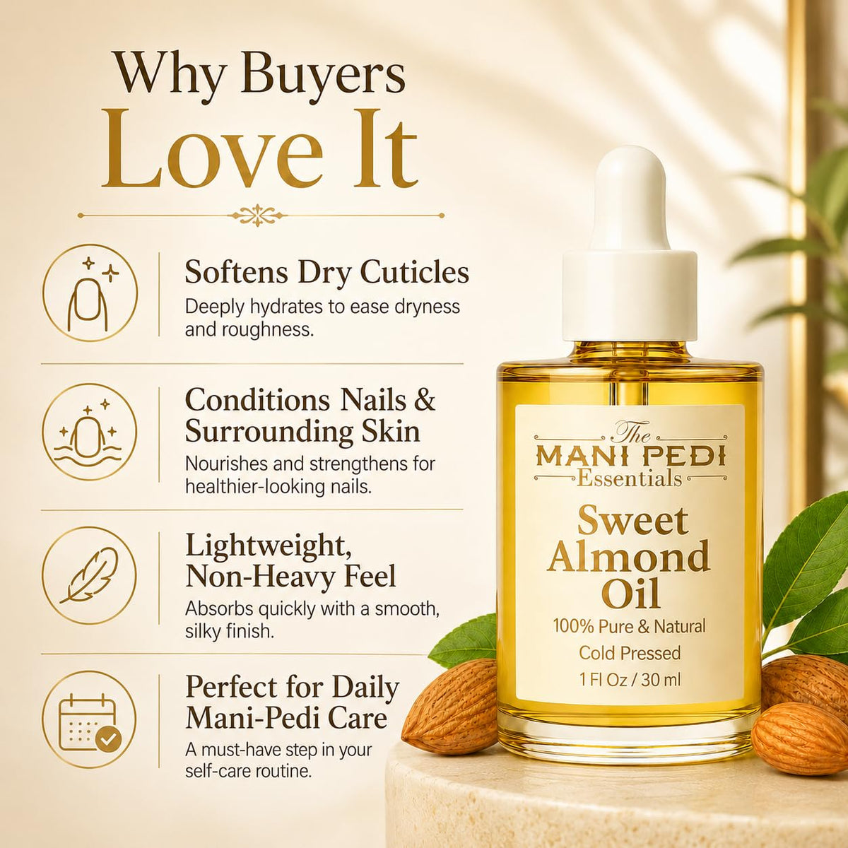 TMPE Sweet Almond Oil, Pure Cold-Pressed Oil for Skin &amp; Hair Care, 1 Fl Oz