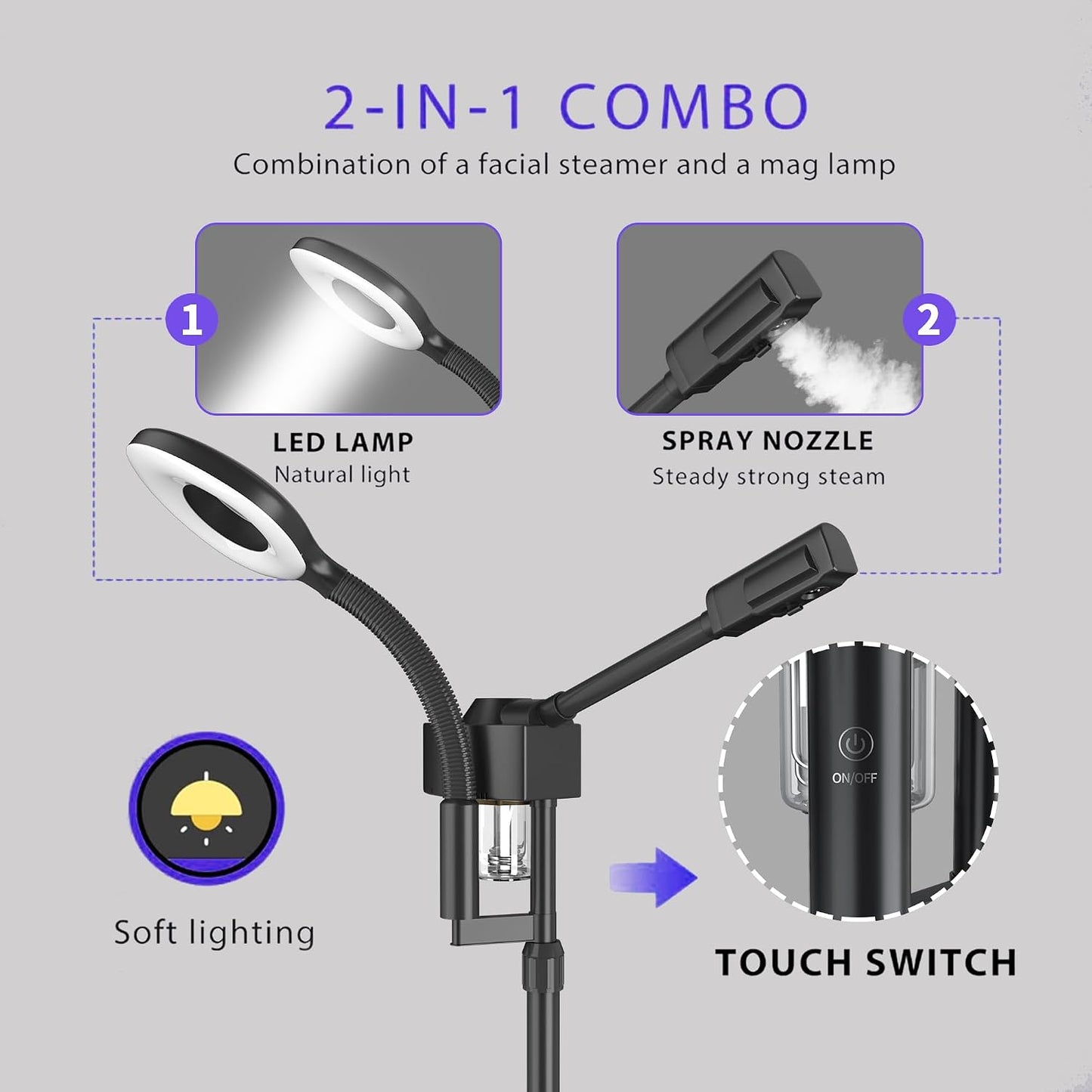 Facial Steamer with Magnifying Lamp, 2 in 1 Ozone Steamer for Face Professional, Professional Facial Steamer for Esthetician, Salon & Spa Face Beauty Equipment.