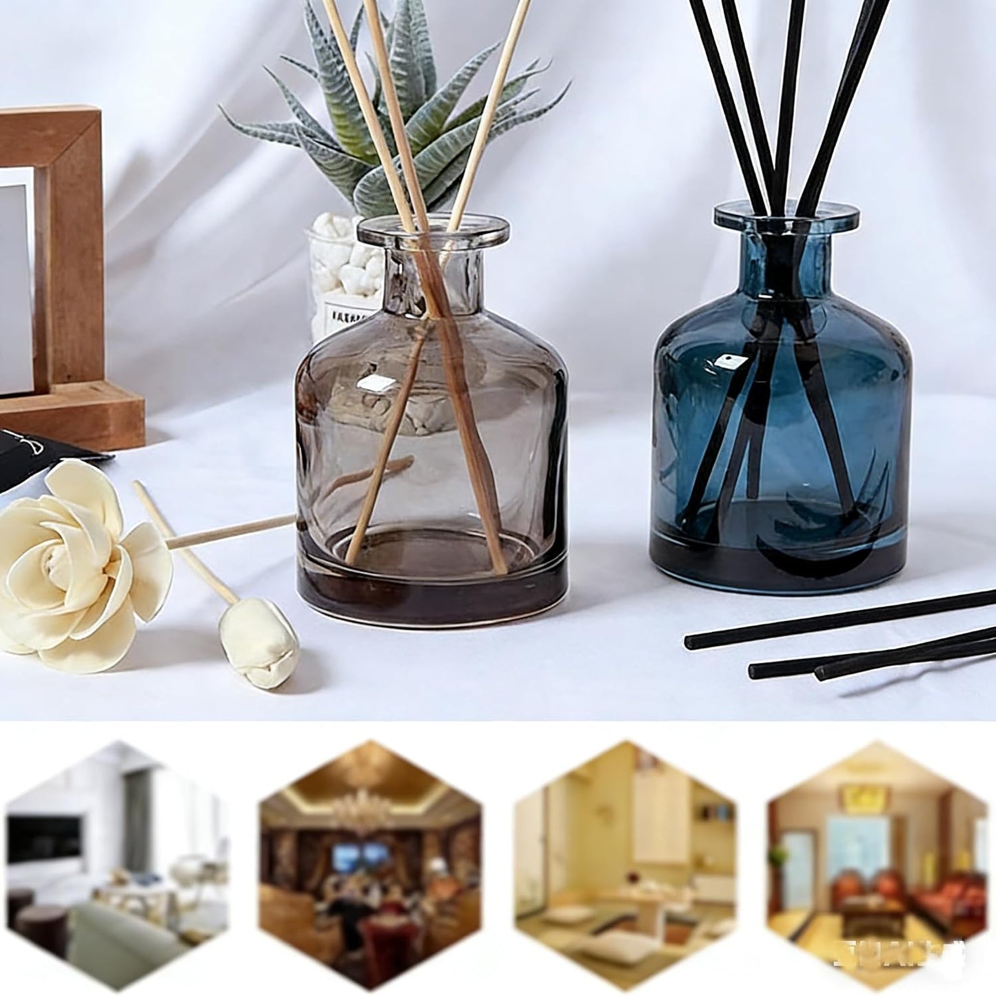 Glass Diffuser Bottles Empty Refillable Glass Container Jar 150ml / 5oz Fragrance Accessories DIY Replacement Diffuser Sticks Sets for Essential Oils Reed Sticks Crafts Spa Home Decoration (Dark Grey)