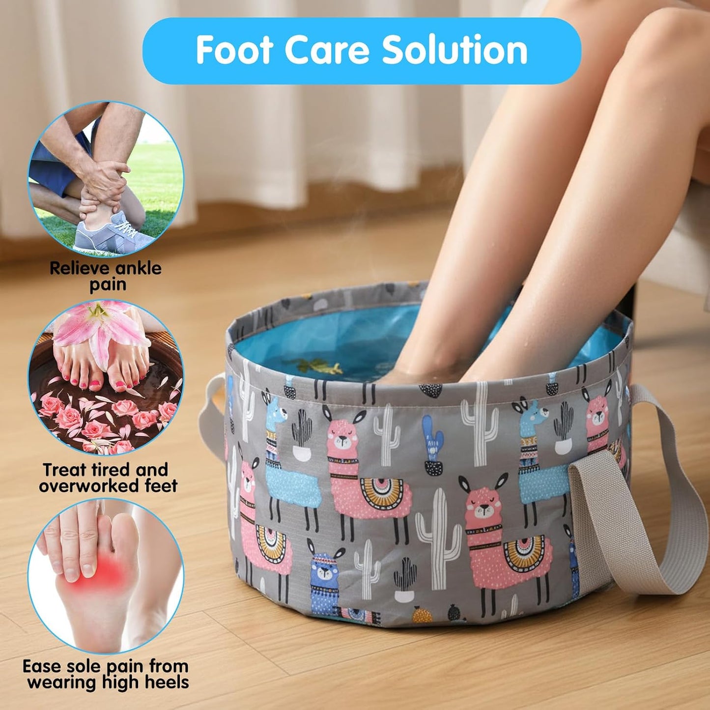 Foldable Bucket for Soaking Feet - Portable Foldable Foot Bath Tub Spa Basin for Travel, Home Pedicure & Outdoor Camping (Grey)
