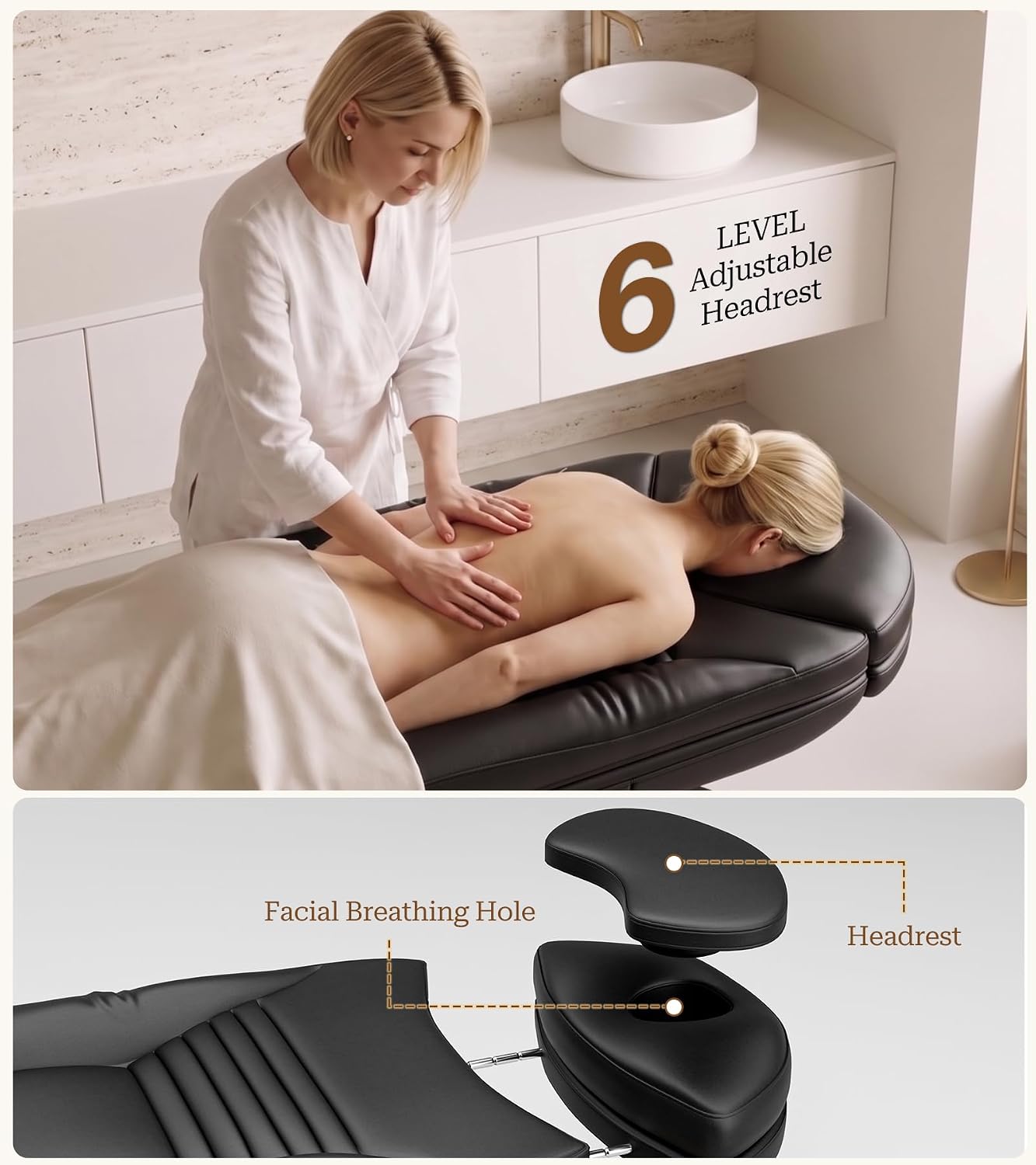 VARONXE Fully Electric Massage Table Esthetician Bed, Adjustable Spa Facial Bed Lash Chair with Light, Ergonomic Medical Exam Table for Beauty Treatment Tattooing Waxing, Black Stool