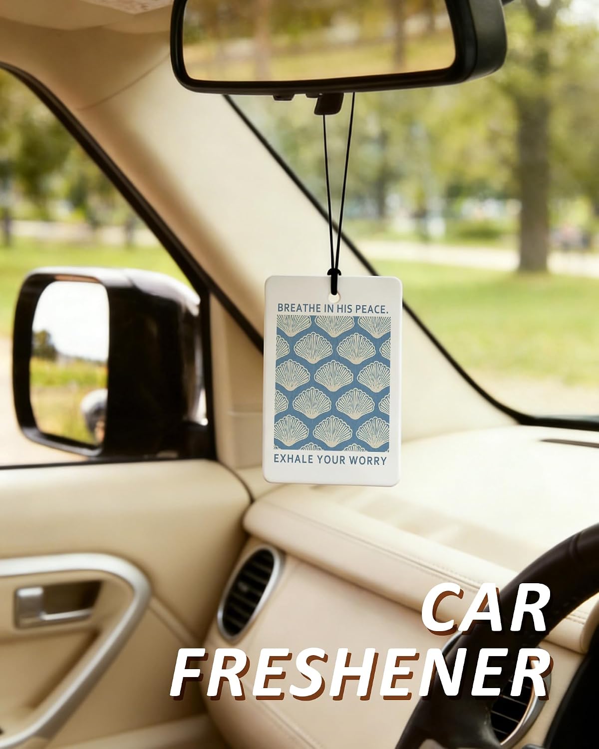 Blue Beach Christian Car Air Freshener 4 Pcs, Coastal Seashell Conch Starfish Religious Bible Verse Hanging Air Freshener for Cars Closet Drawer Books, Christian Car Accessories for Women Girls