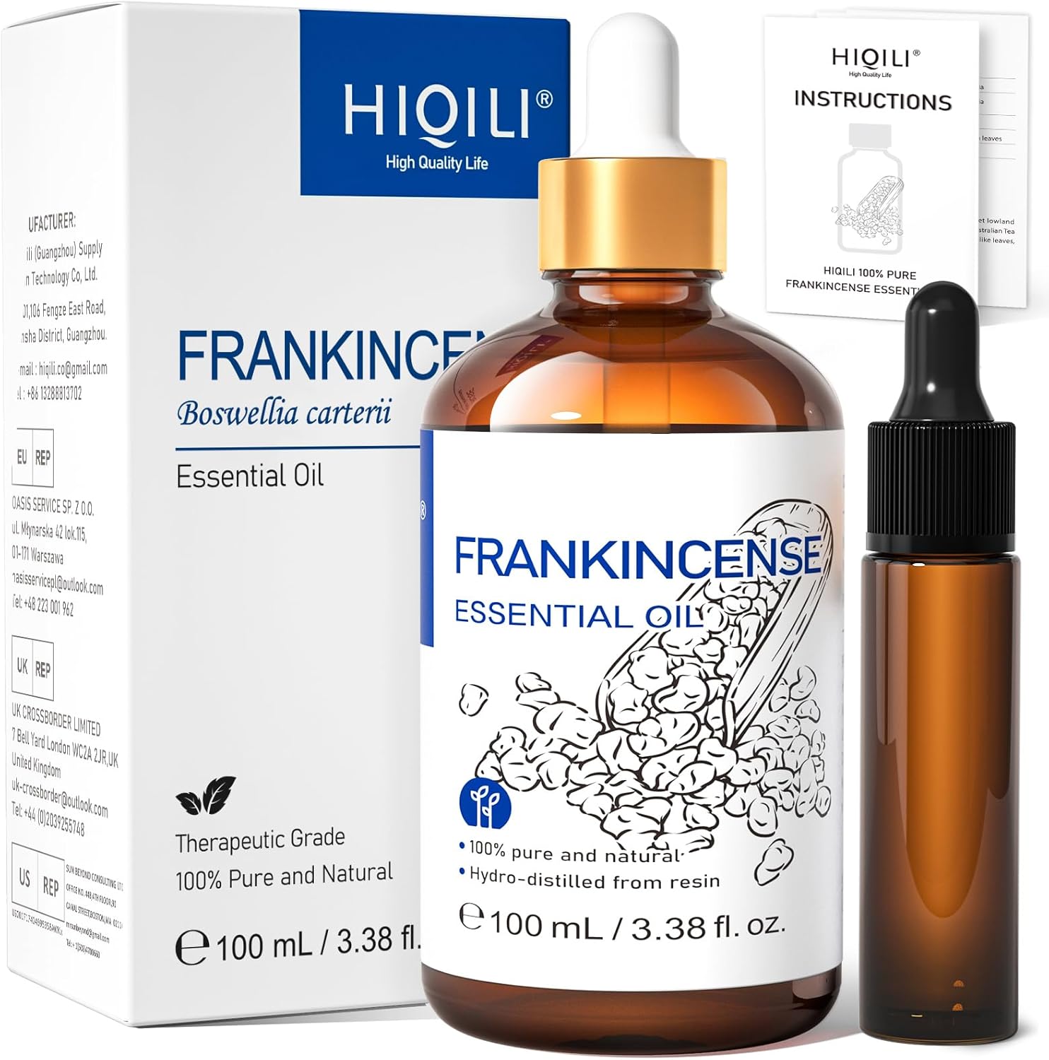 HIQILI 100ML Frankincense Essential Oil, for Massage, 100% Pure and Natural 3.38 Fl Oz