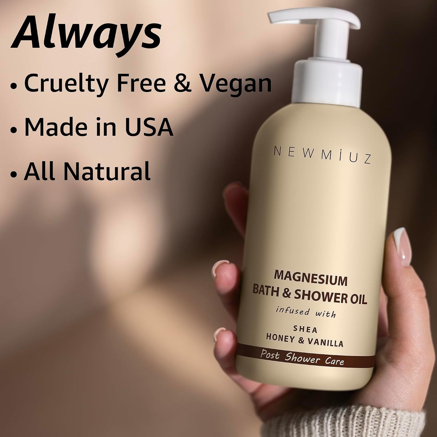 New Miuz Magnesium InShower Body Conditioner Soft Skin Post Shower Care Moisturizer for Body Legs Bath Oil for Dry Skin Shea Butter Honey Vanilla Self Care Spa Gift