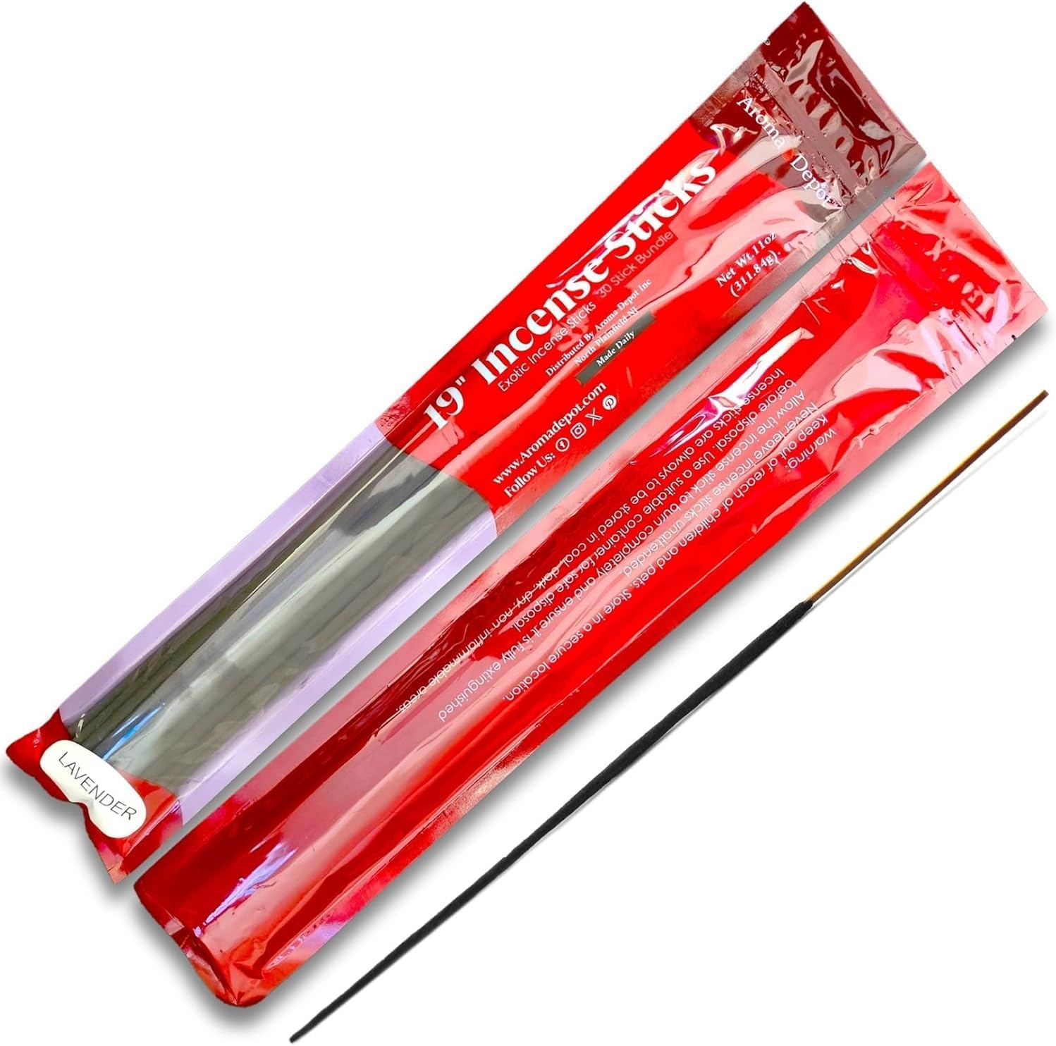 Aroma Depot 19'' Patchouli Most Exotic Incense Sticks. One Bundle Approx 27 to 30 Sticks, Jumbo 19 inch Long, Natural 19'' Extra Large Incense Sticks. Burns for 3 to 4 Hours Each. Long Lasting