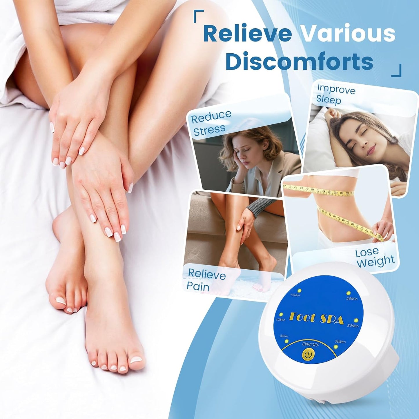LeCuag Ionic Foot Bath Detox Machine, Portable Foot Detox Machine for Home, Salon-Level Ionic Foot Spa Machine with Basin, 100 Basin Liners, 2 Arrays
