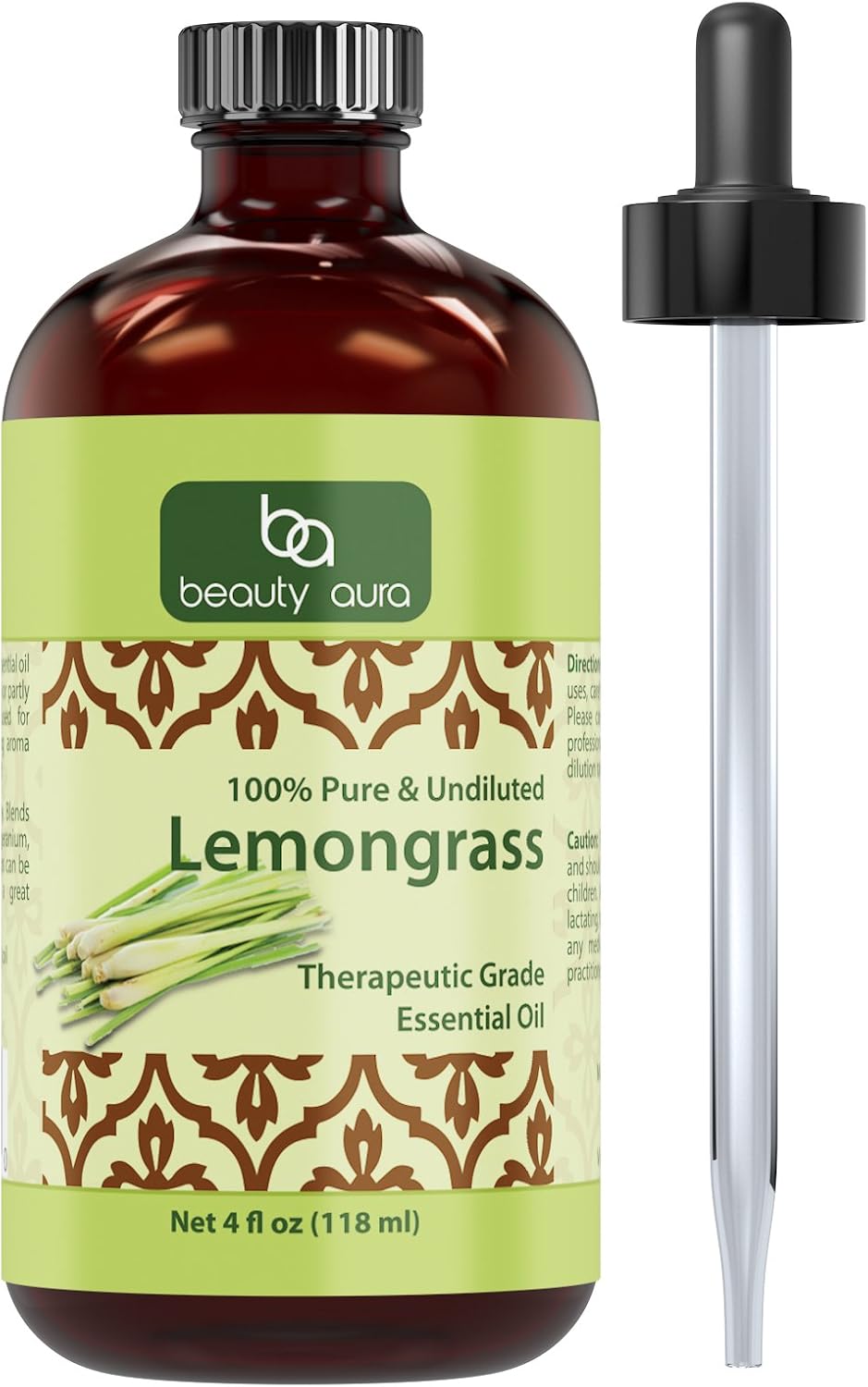 Beauty Aura Lemongrass Essential Oil | 4 Oz (118 ML) | 100% Pure & Undiluted