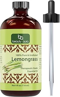 Beauty Aura Lemongrass Essential Oil | 4 Oz (118 ML) | 100% Pure & Undiluted