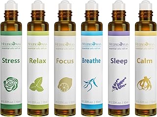 Aromatherapy Essential Oils Roll On Set, Natural Pre-diluted Blend Oils for Skin Use, Relaxation Gift for Women & Men, Pack 6 x10ml