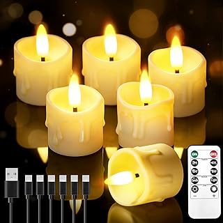 Rechargeable Flameless Candles with Remote Timer, 1.5"x2" LED Tea Lights Candles Battery Operated, Electric Fake Flickering Votive Candles for Home Table Aniversary Wedding Decor (6 Pack)