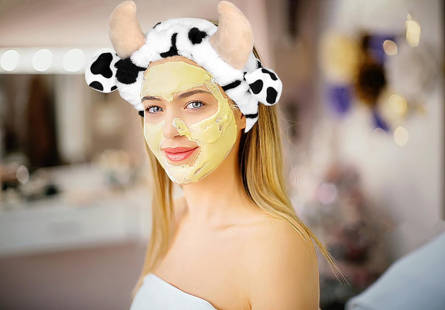 4PCS Cow Print Headbands for Washing Spa Face Wristband Set, Bath Makeup Skincare Hair Bands Western Highland Stuff Gifts for Women