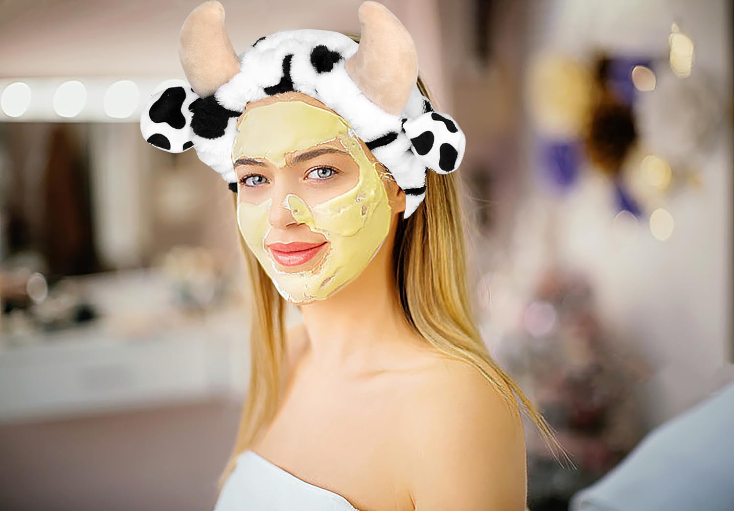 4PCS Cow Print Headbands for Washing Spa Face Wristband Set, Bath Makeup Skincare Hair Bands Western Highland Stuff Gifts for Women