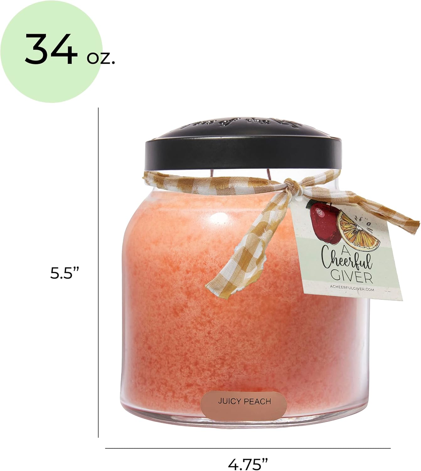 A Cheerful Giver - Juicy Peach Papa Scented Glass Jar Candle (34oz) with Lid & True to Life Fragrance Made in USA