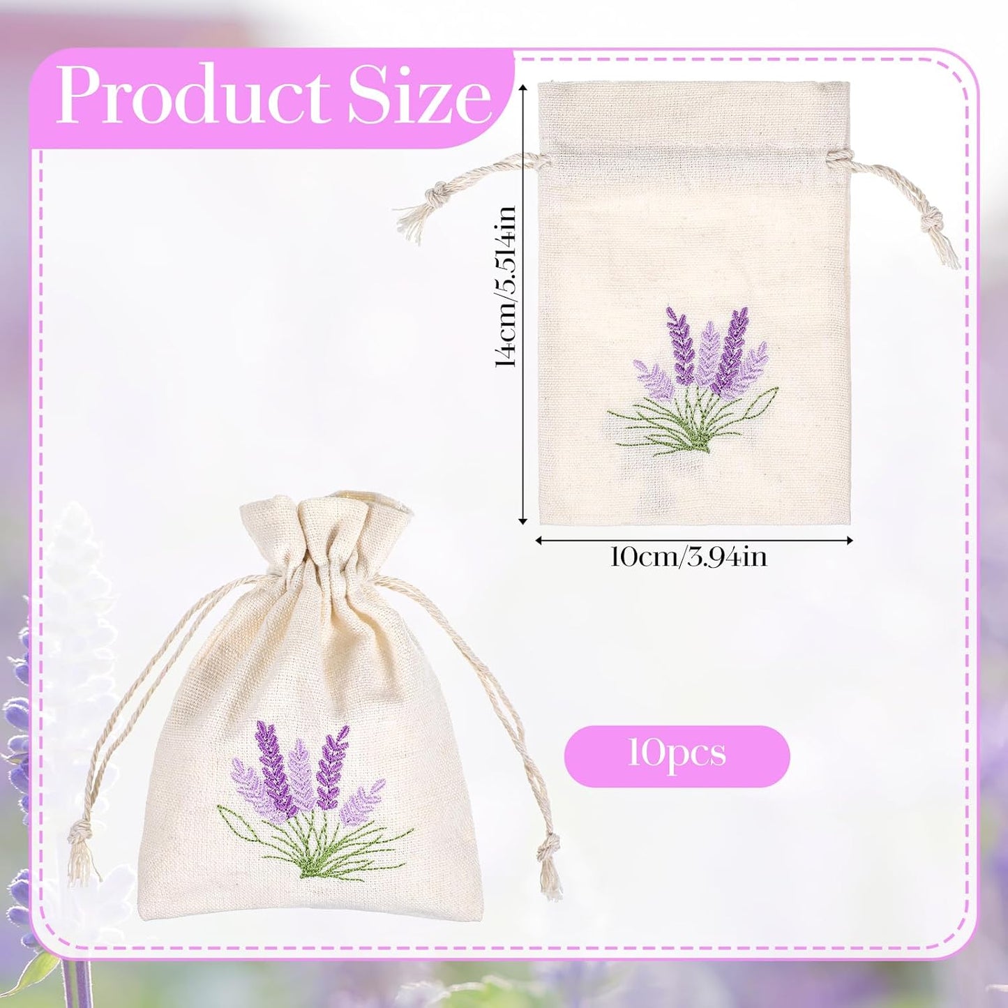 10PCS Small Sachet Bags,Sachet Bags Empty for Lavender with Drawstring, Embroidered Canvas Empty Sachets Bag, for Spices, Jewelry, Candy, Lavender Buds, White
