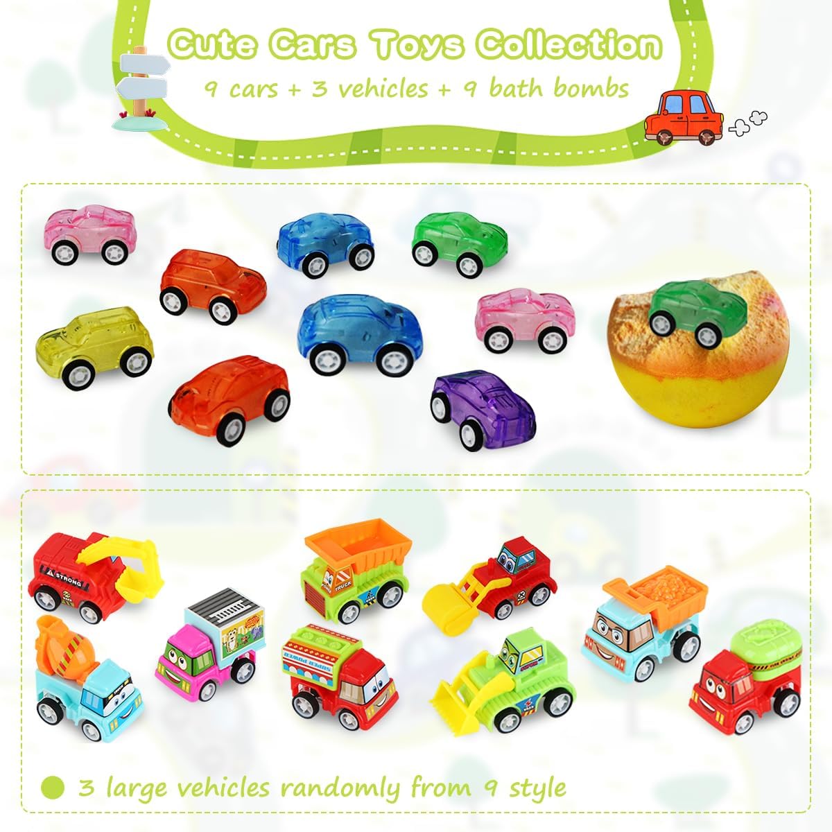 Bath Bombs for Kids with Surprise Toys Inside, 6 Pack Bath Bombs Gift Set with Pull-Back Vehicles Cars, Fun and Bright Colors Bubble Set, Car Bath Toys for Boys Girls Birthday, Christmas