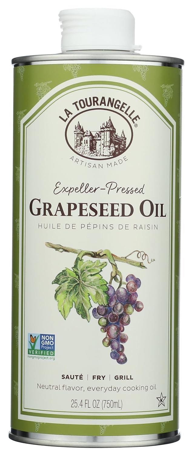La Tourangelle, Expeller-Pressed Grapeseed Oil, High Heat Neutral Cooking Oil, Cast Iron Seasoning, Also Great for Skin, Hair, and DIY Beauty Recipes, 25.4 fl oz