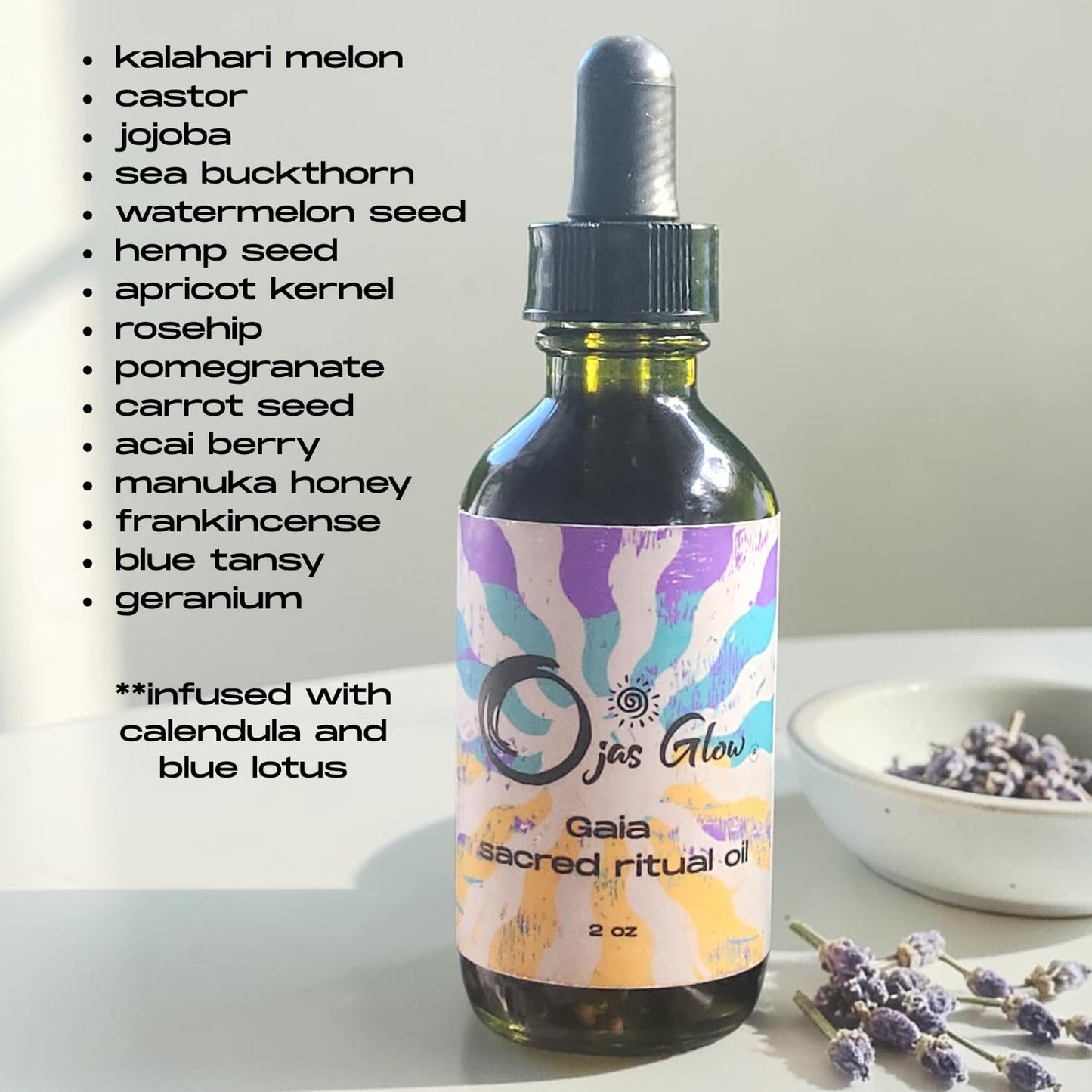 Gaia Sacred Ritual Facial Oil *Organic Oils*Jojoba*Hemp*Apricot Kernel*Pomegranate *Kalahari Melon Seed*Castor*Sea Buckthorn*Rosehip*Watermelon*Acai*Carrot Seed*Manuka Honey
