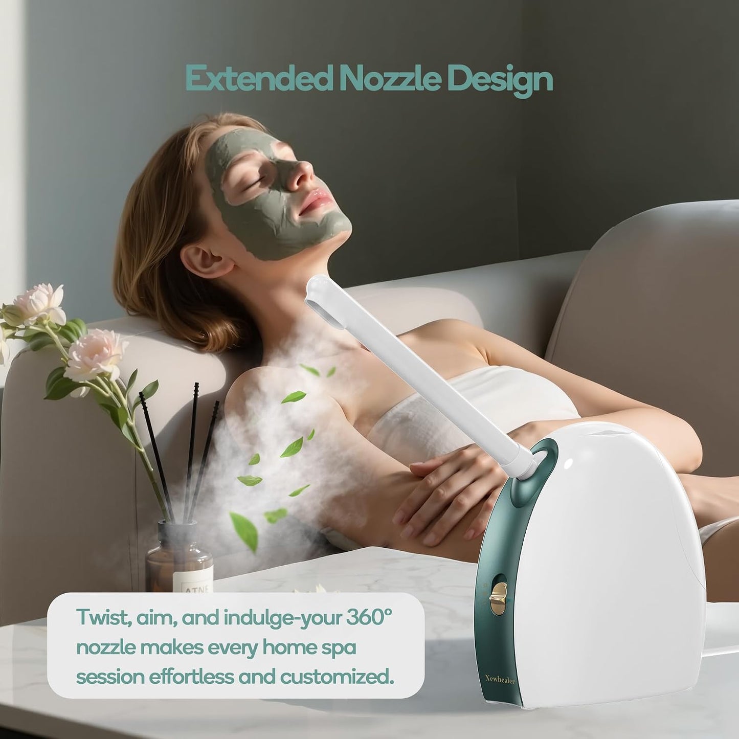 Newbealer Extended Nozzle for 3in1 Facial Steamer, 360° Rotatable Arm - Extra Flexibility for Portable Spa - Personal Care Use at Home or Salon, Replaceable Accessory (Not Include Facial Steamer)