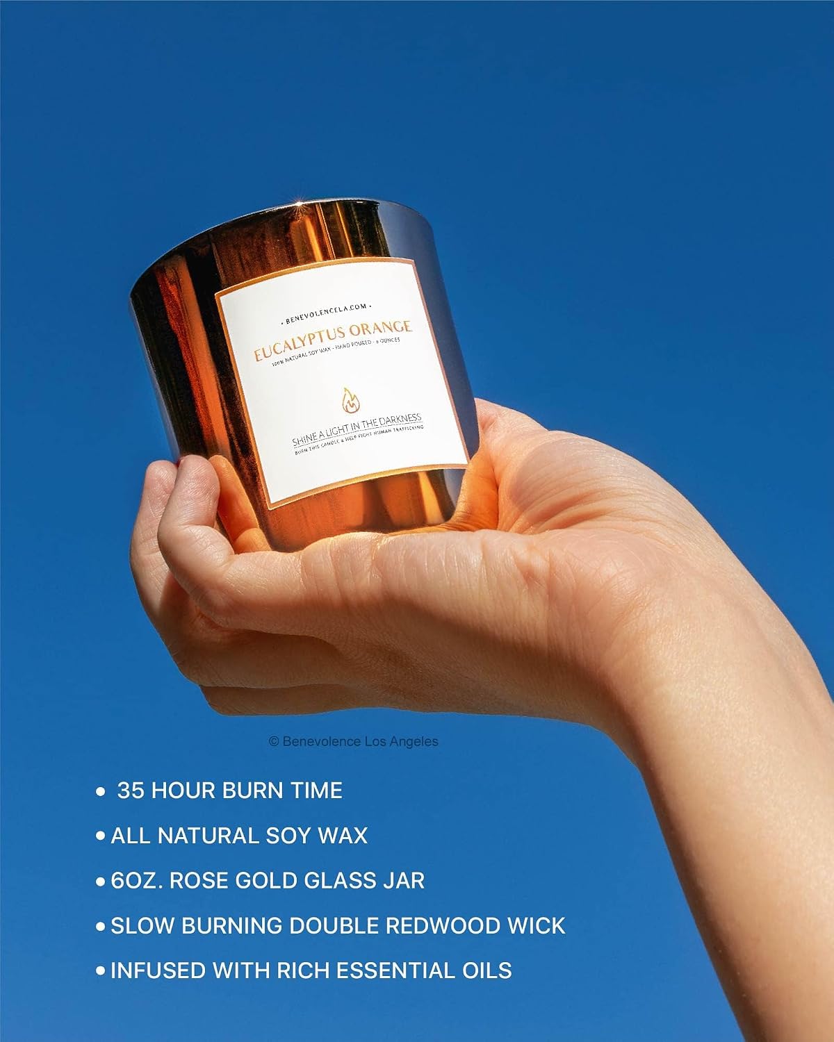 Benevolence LA Premium Eucalyptus Orange Scented Candle – Long-Lasting, 45-Hour Burn – Luxury Natural Soy Wood Wick Candle for Home – Aromatherapy & Room Decor – 8oz