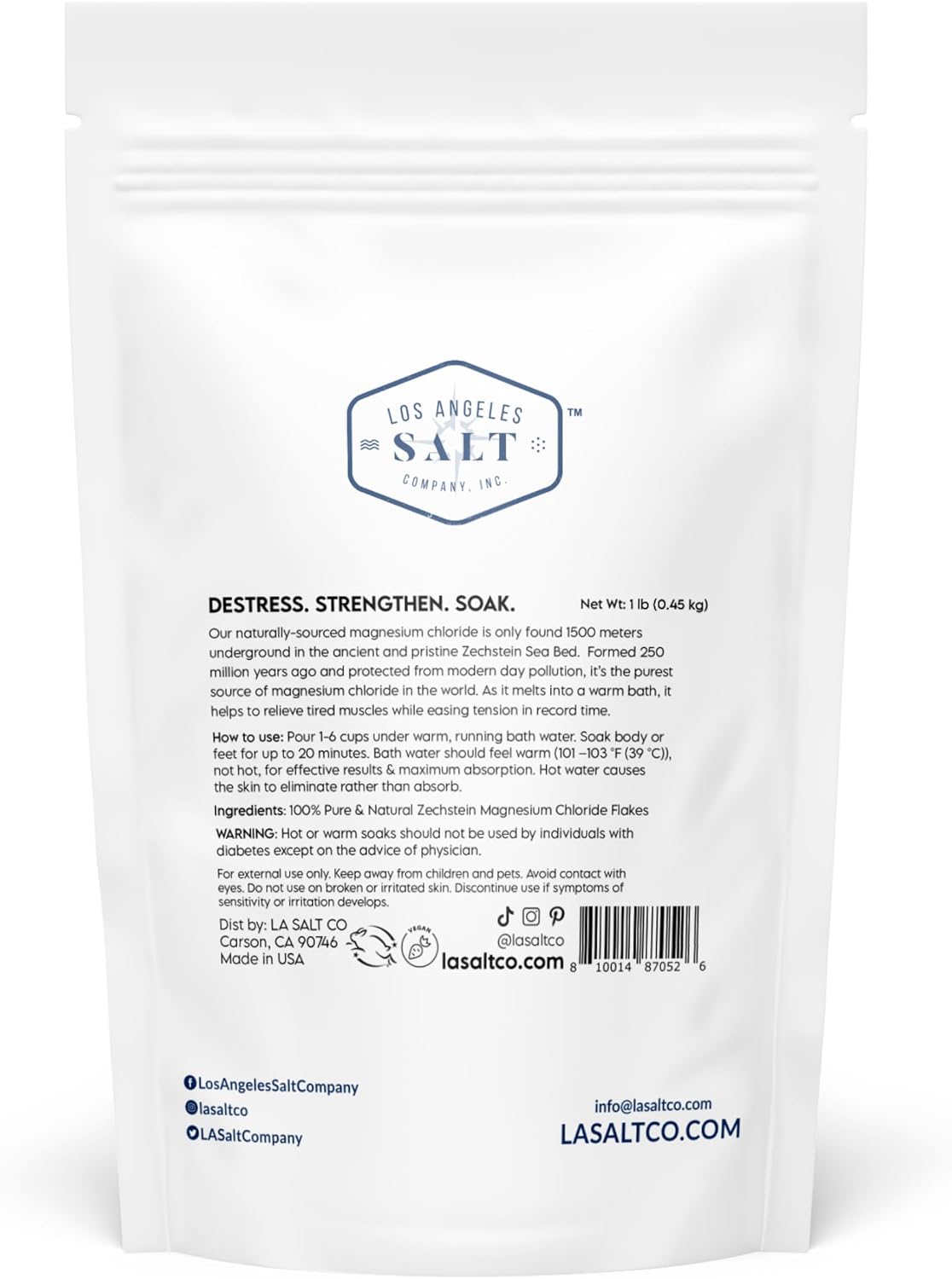 LA SALT CO Deep Sea Minerals Magnesium Bath Flakes, Zechstein Inside, Natural Bathing Alternative to Epsom Salt | Fast Absorbing Body & Foot Bath Soak for Relaxation & Muscle Relief | 1 LB
