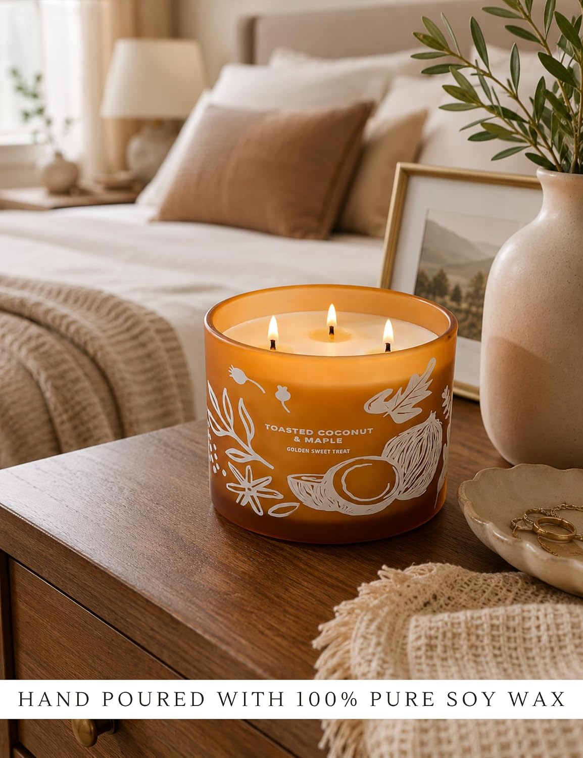 Toasted Coconut Maple Scented Candle | Large 3 Wick Scented Soy Candle for Home | 14.5oz Warm Sweet Nutty Candle | Maple Hazelnut Candles | Long Lasting Clean Burn | Gift for Women & Men