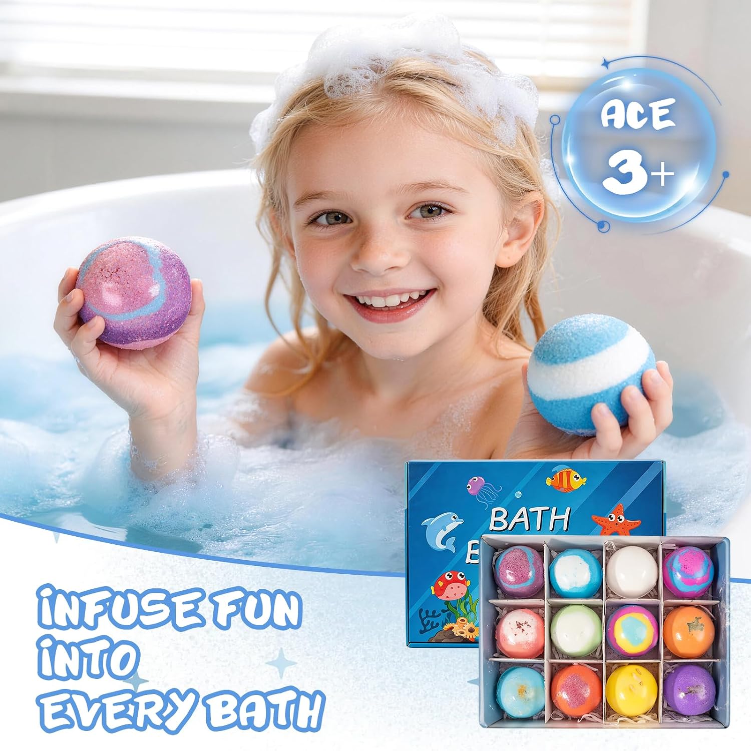 Bath Bombs with Toys Inside for Kids Toddler 1-3 Fizz Bathbombs Surprise Natural Organic Bubble Balls Boys and Girls Gifts Bulk Beads Foam Bubbly Ocean Burbujas para Bañera Niños