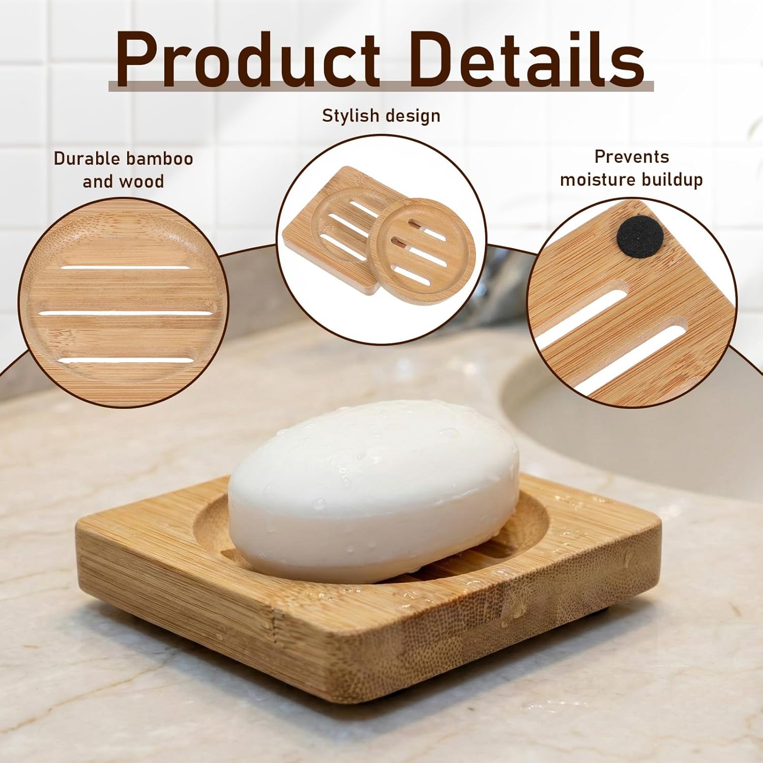 2 PCS Shower Steamer Holder Wood Soap Dish Holder Bamboo Soap Dish Wooden Soaps Dishes for Shower Home Bathroom (Round and Square)