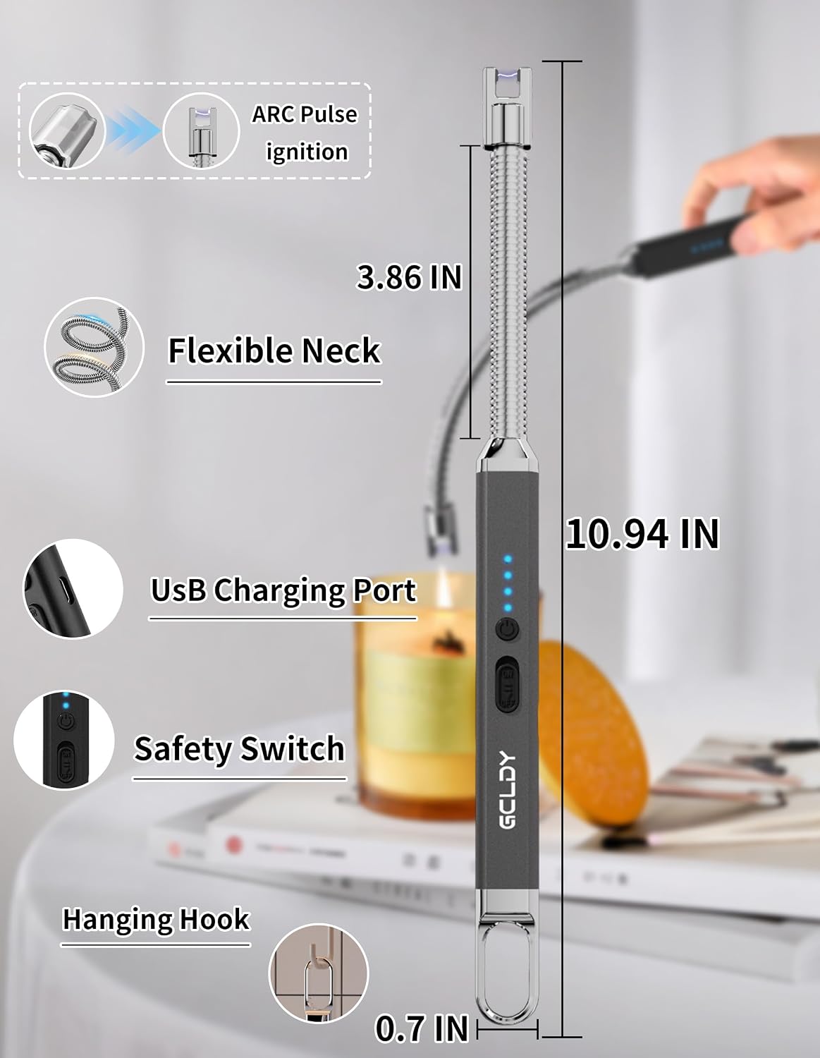 Electric Candle Lighter, Best Stocking Stuffers 2025 for Women Men Adults, Birthday Gift for Women Wife Mom Sister Nana Men, Long Rechargeable Lighter for Candle Grill Home Kitchen BBQ Camping