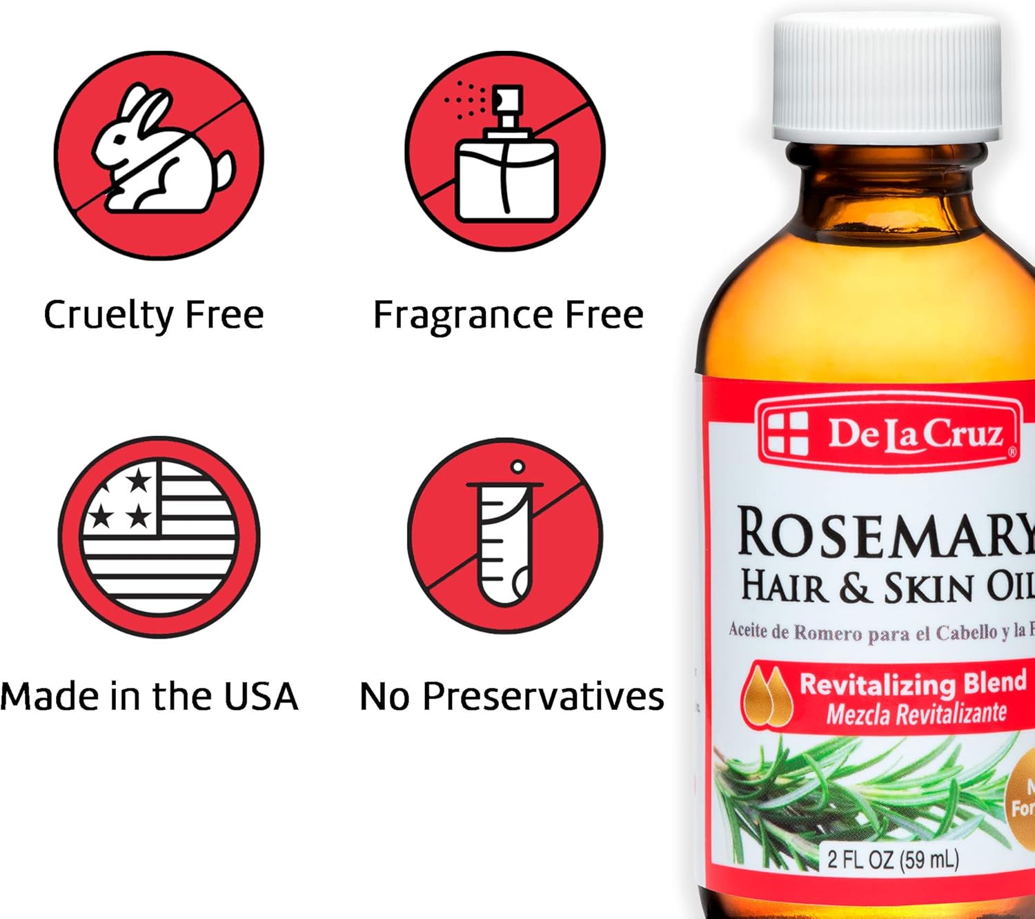De La Cruz Rosemary Oil Blend Moisturizer with Castor, Avocado and Olive Oil - Topical Use Only 8 FL. OZ. (236 mL)