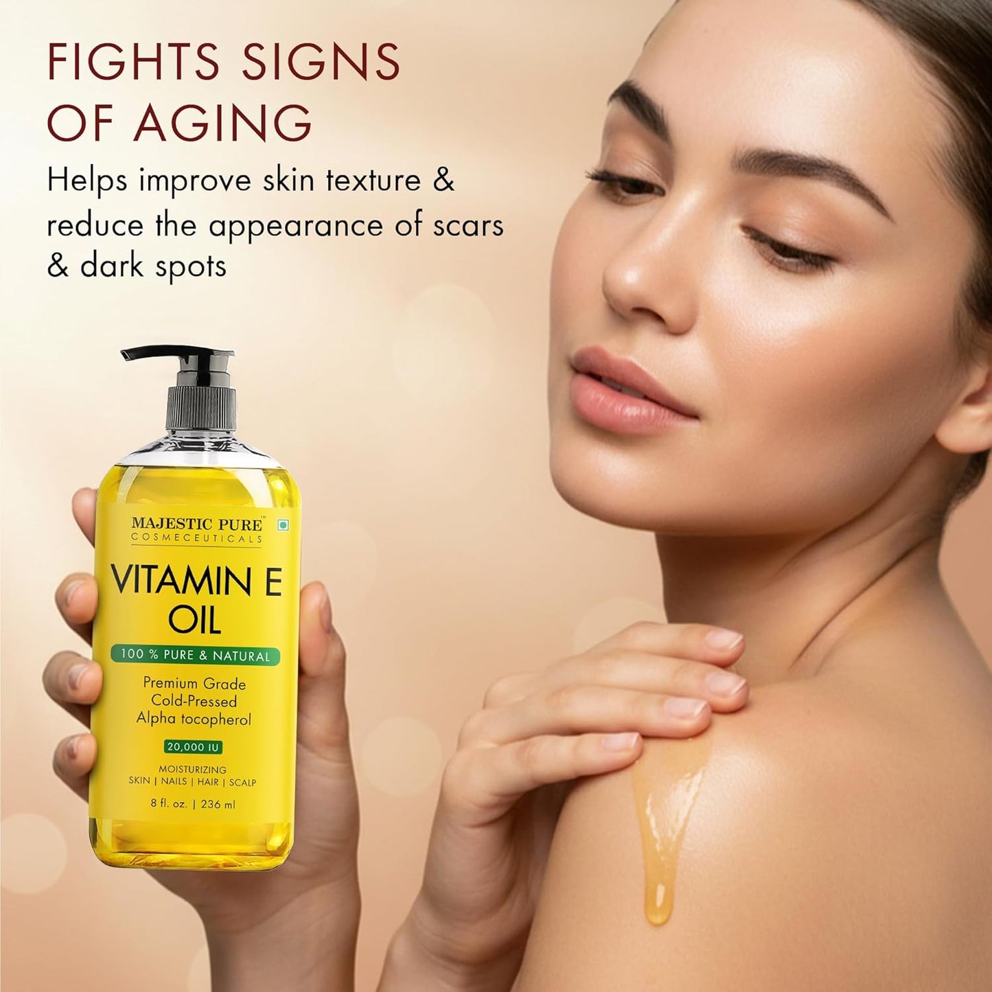 Majestic Pure Oil - 100% Pure and Natural- Cold Pressed & Hexane Free Natural Hair Growth Oil for Eyelashes, Eyebrows, Skin, Body, Face, Nails & Scalp - Vitamin E Oil 8 Fl Oz