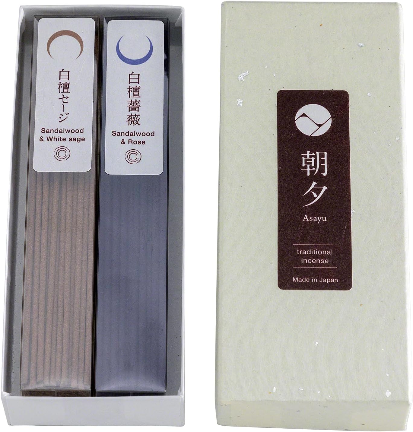 Asayu Japan Traditional Incense Sticks - Purification Set (Sandalwood & White Sage + Sandalwood & Rose), 40gr (Each Scent 20g), for Yoga, Zen Meditation and Relaxation - Traditional Smoke Type