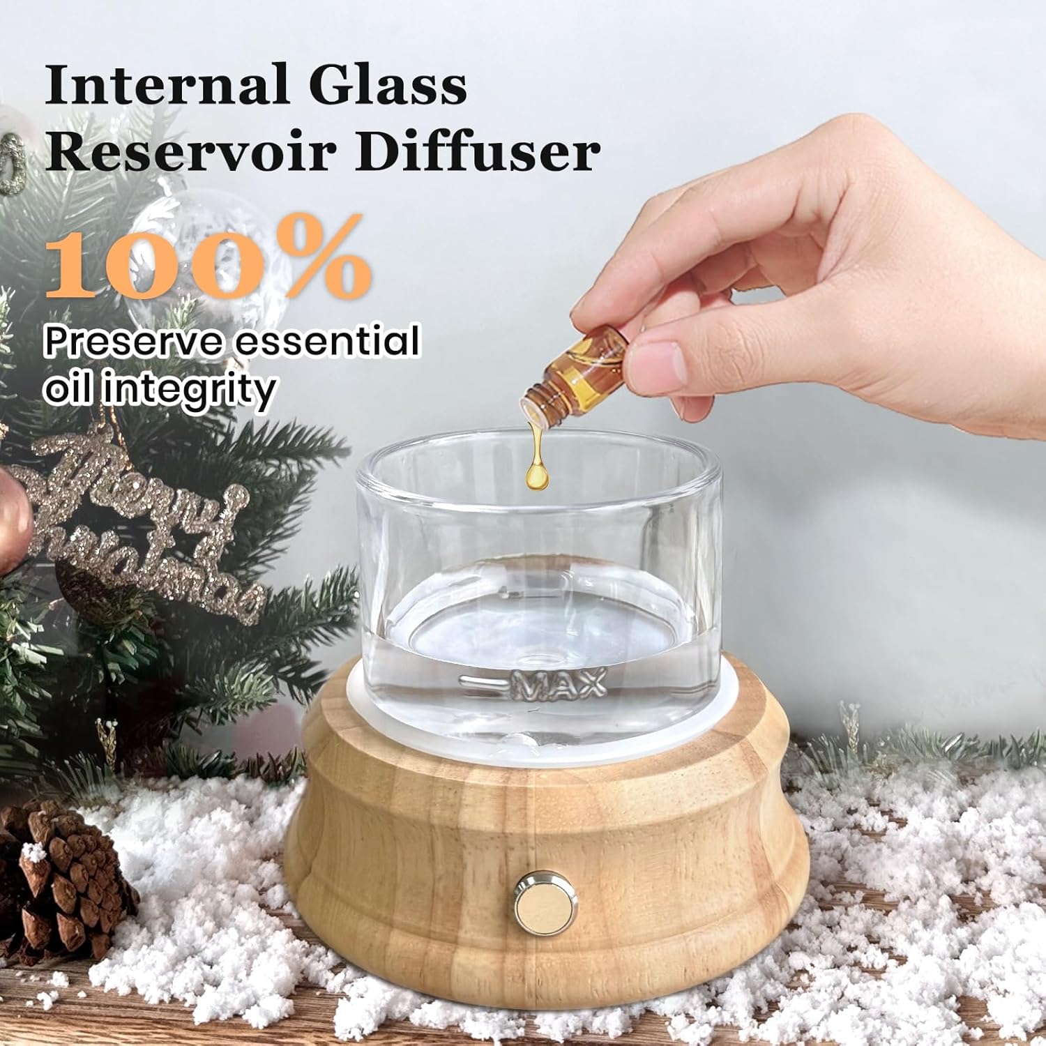 Lecdura 80ML Glass Essential Oil Diffuser with Glass Reservoir & Wood Base, Small Ultrasonic Aroma Diffusers with Auto-Off 7 Color for Home Office Bedroom Yoga