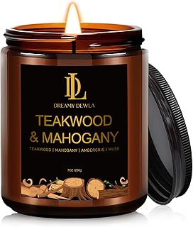 Teakwood & Mahogany Candles, Teakwood Mahogany Scented Candle, Natural Soy Candles for Home Scented, Long Lasting with 50 Hour Burn Time, Gifts for Men Women