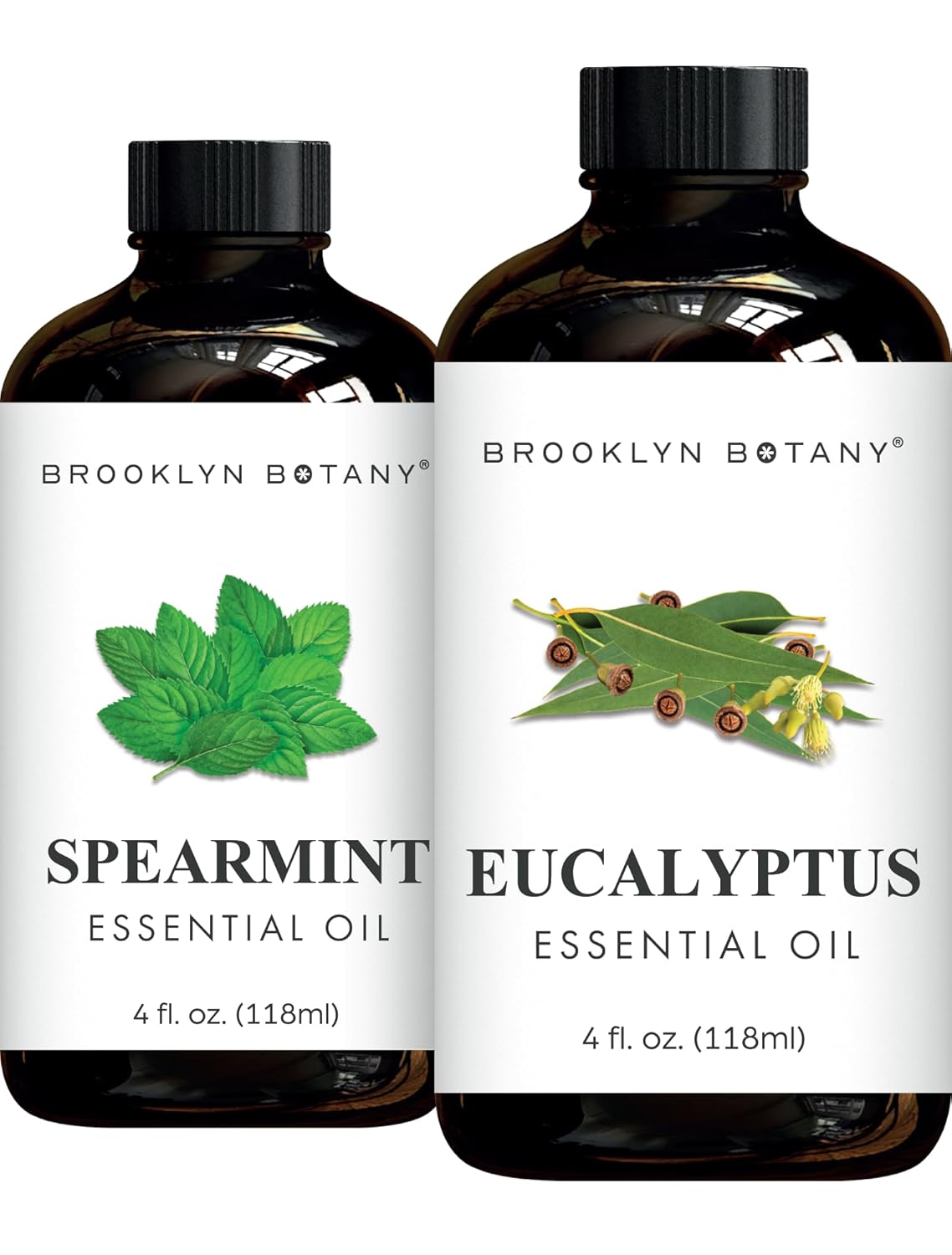 Brooklyn Botany Spearmint & Eucalyptus Essential Oils – 4 Fl Oz (Pack of 2) – 100% Pure & Natural – Refreshing & Cooling Aromatherapy Blend