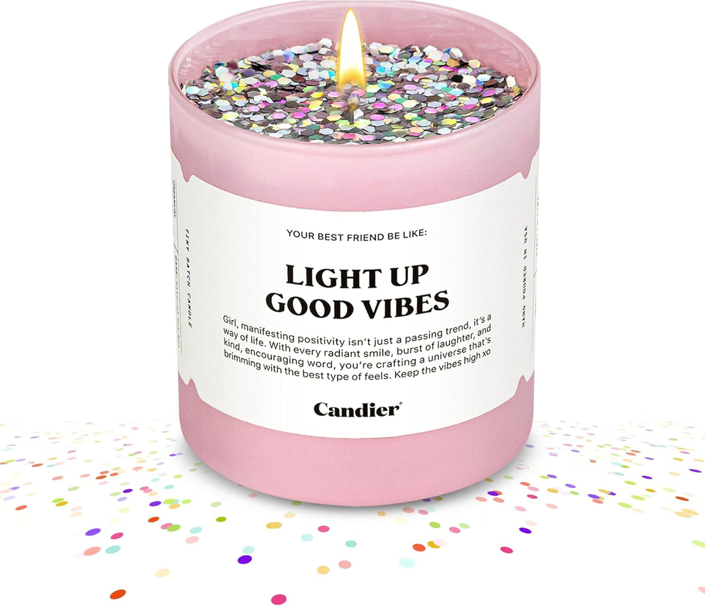 Light Up Good Vibes Candle, Scented Soy Candle with 60+ Hours Burn Time, Vegan-Friendly Pink Candle for Any Occasion, Candles for Women & Men - Candier
