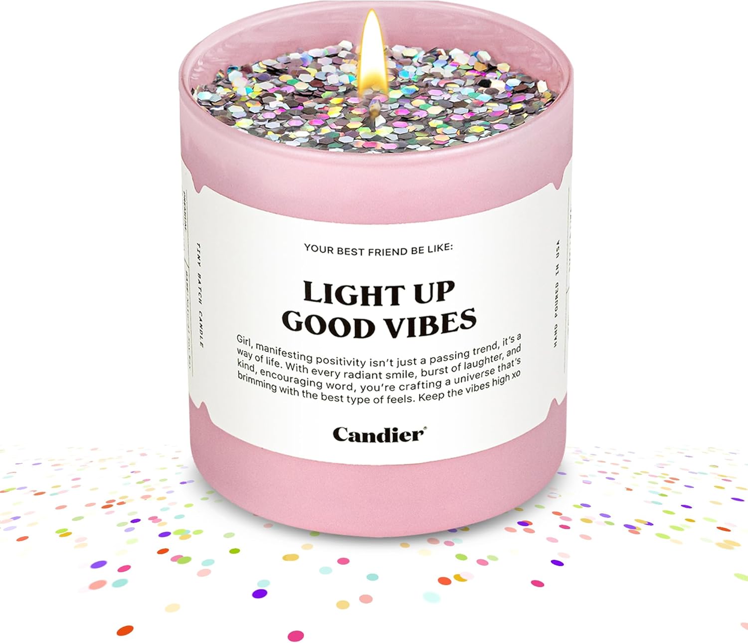 Light Up Good Vibes Candle, Scented Soy Candle with 60+ Hours Burn Time, Vegan-Friendly Pink Candle for Any Occasion, Candles for Women & Men - Candier