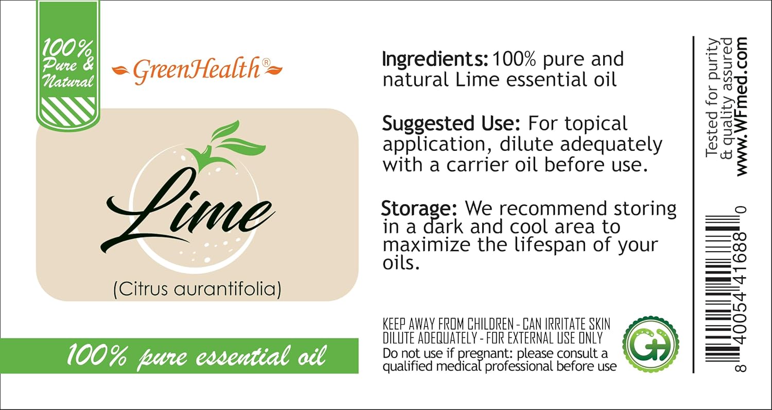 Lime Essential Oil – 100% Pure - 32 fl oz (946 ml) Aluminum Bottle w/Plug Cap – GreenHealth