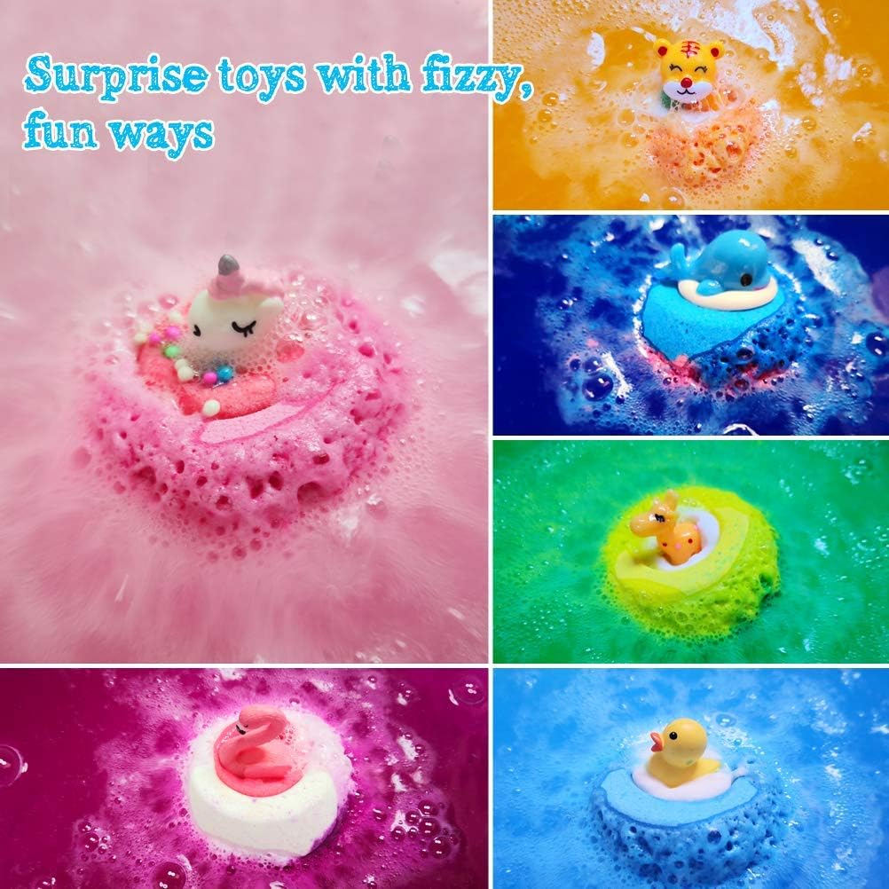 Aofmee Bath Bombs for Kids, Handmade Natural Kids Bath Bombs with Toy Inside, Shea Cocoa Butter Moisturize, Spa Fizzies Bath Bomb Kit, Birthday Christmas Holiday Gifts for Women, Girls, Boys