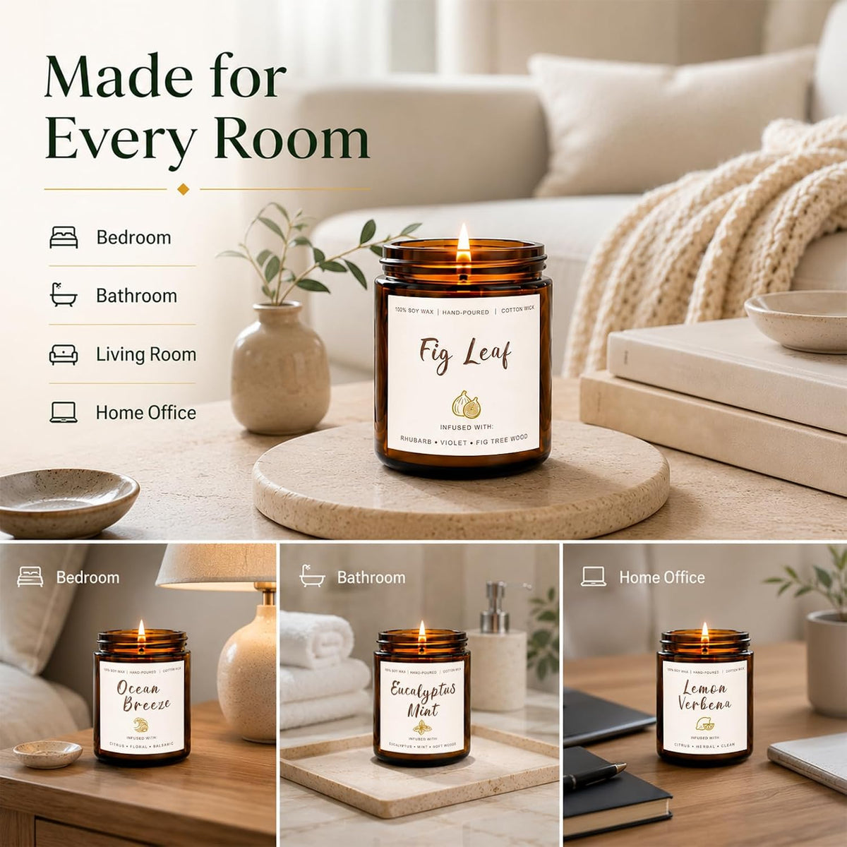 Soy Scented Candles Gift Set - 6 Pack Natural Soy Wax Long Lasting Candles