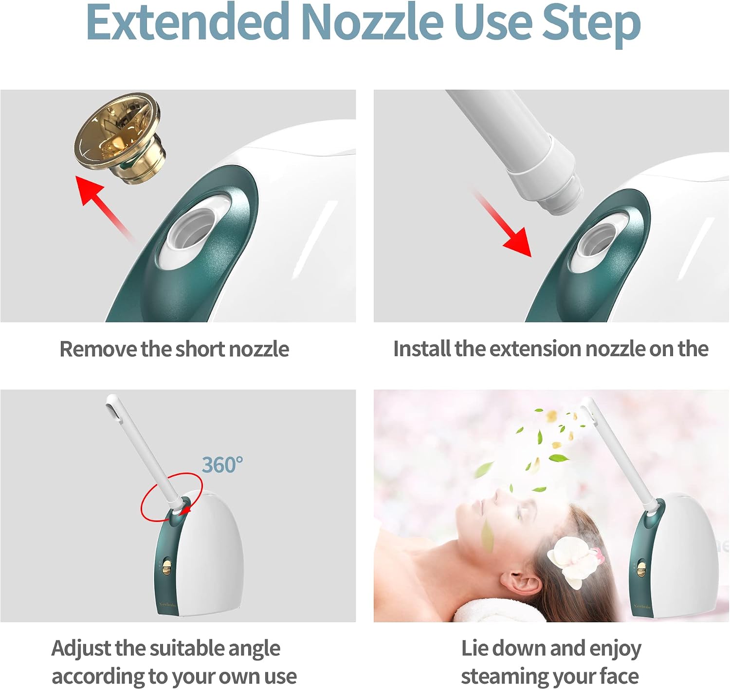 Newbealer Extended Nozzle for 3in1 Facial Steamer, 360° Rotatable Arm - Extra Flexibility for Portable Spa - Personal Care Use at Home or Salon, Replaceable Accessory (Not Include Facial Steamer)